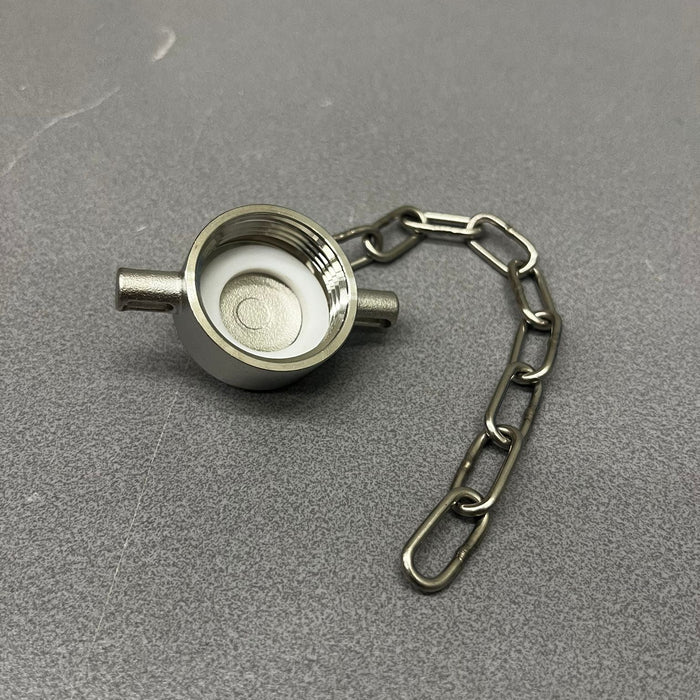Tapa antipolvo BSP de 1" de acero inoxidable con cadena y junta de PTFE