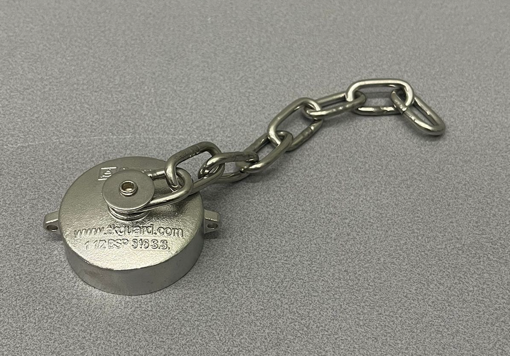 1,5" BSP stofkap RVS met ketting en PTFE afdichting