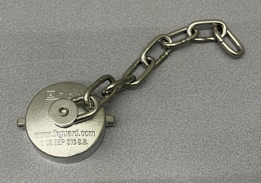 1,5" BSP stofkap RVS met ketting en PTFE afdichting