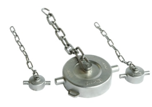 Tapa antipolvo BSP de 4" de acero inoxidable con cadena y junta de PTFE