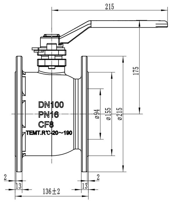 Válvula de bola de 4" de paso total, MAWP 7bar, SS316