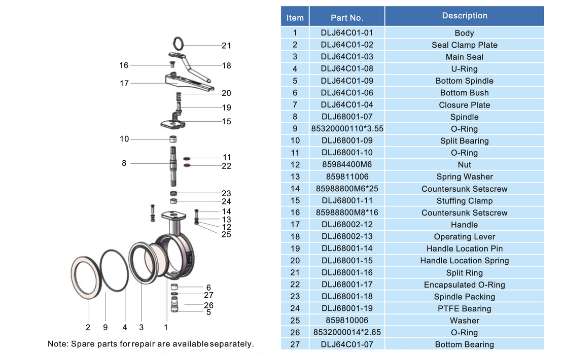 4" geklemde vlinderklep, links open