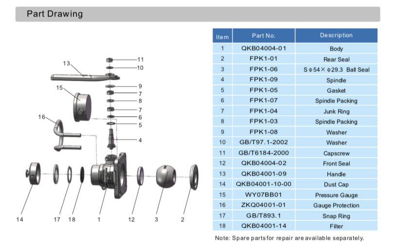 Part Drawing For 1.5%22 Full Bore Air Ball Valve