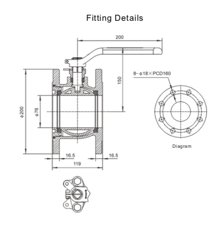 QLFA8005-00 Fitting Details 3%22 Flanged Ball Valve GB