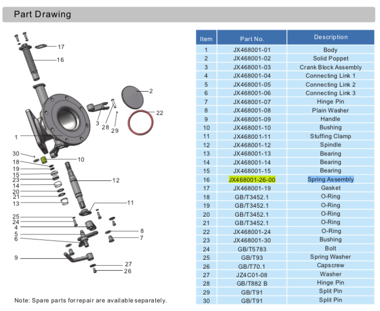 Spring Assembly for 3%22 45 swing Footvalve